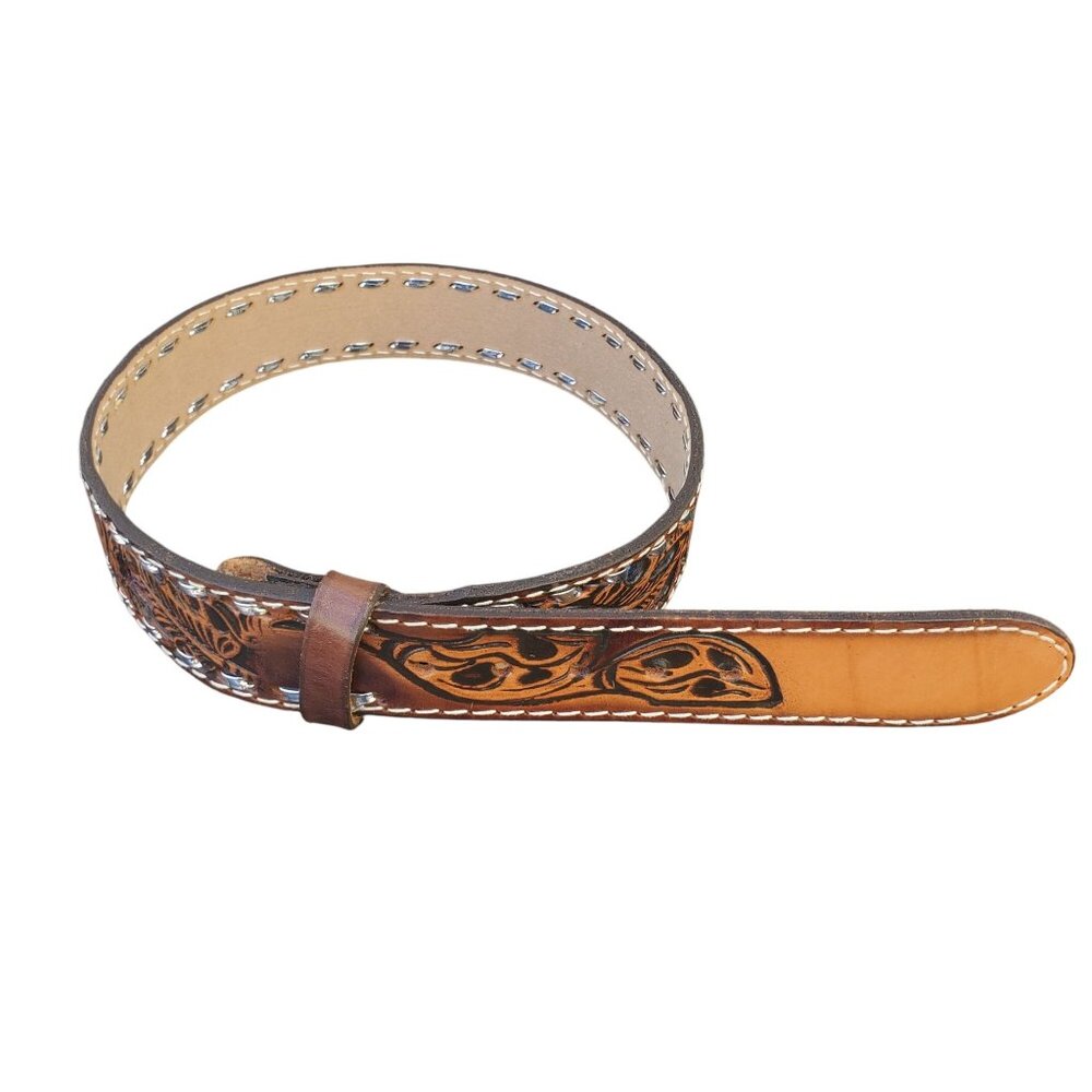 Vintage Tooled Leather Western Belt Cheryl USA 26 - 29 Waist S M Coastal Cowgirl - Picture 11 of 11